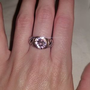 Cocktail ring- pink stone, silver swirl band